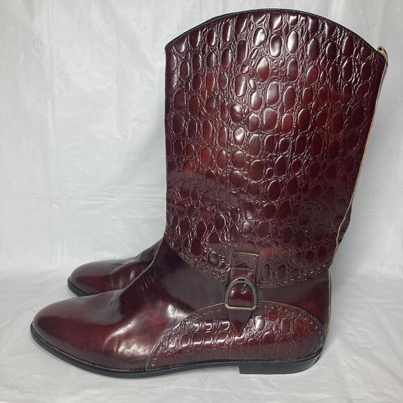 Men’s 10.5 Vero Cuoio Italian Made Red Leather Crocodile Print Mid Calf Boots main image 8
